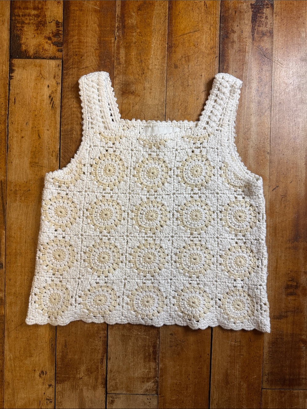 Zara Crochet Square Neck Tank Top size 11 to 12 girls white cream cotton school